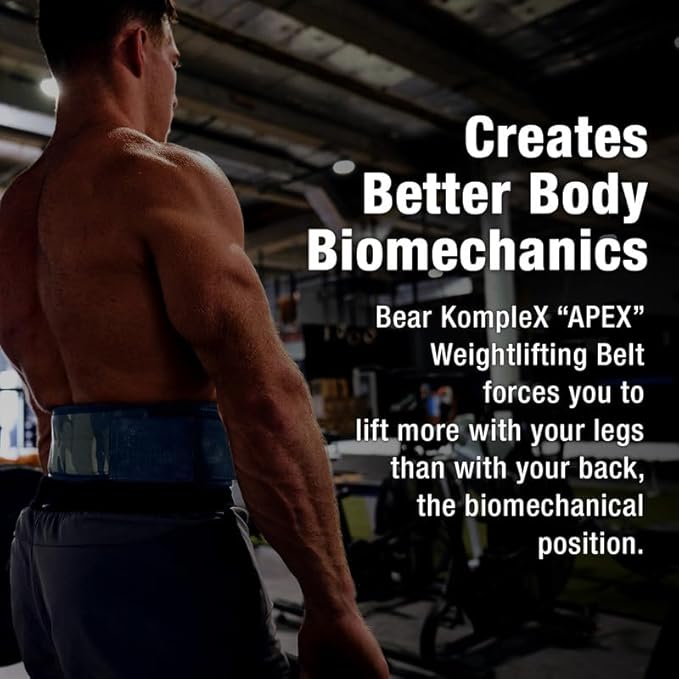 Bear KompleX Premium Leather APEX Weightlifting Belt, Abdominal & Back Support, Powerlifting, Squats and Weight Training, Low Profile Firm Back Easily Adjustable.