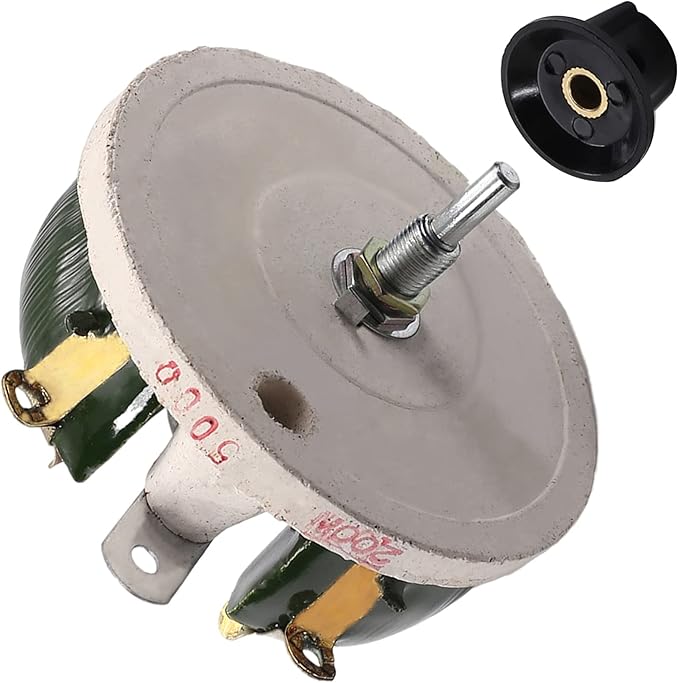 Jutagoss 200W 500 Ohm Rheostat, Wirewound Ceramic Potentiometer, Round Variable Sliding Resistor with Black Knob, Adjustable Resistor 1Pc