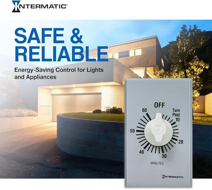 Intermatic SW60MK 60-Minute Spring Wound Timer - Energy-Saving Control for LED/CFL Lights - Versatile Usage for Fans, Motors, Heaters - No-Electricity Operation, Easy Installation