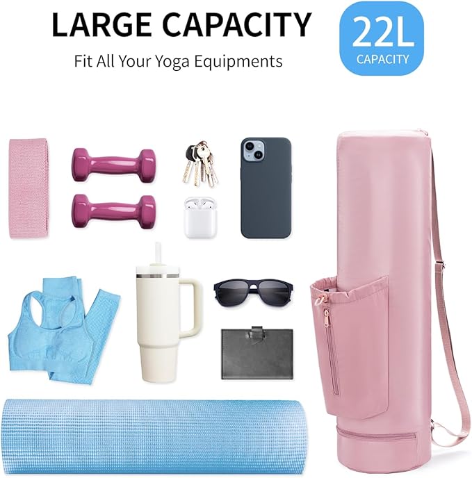 sportsnew Yoga Mat Bag, Full Zip Cargo Yoga Mat Carrier Bag with Drawstring Water Bottle Pocket and Bottom Wet Pocket, Exercise Yoga Mat Carrier Holder Multi-Functional Storage Bag Patent Pending