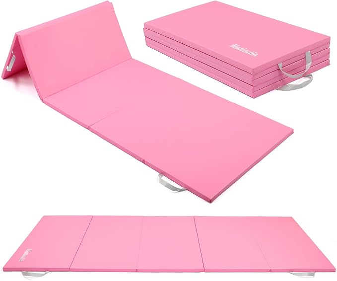 Matladin 8 FT/6FT Folding Gymnastics Gym Exercise Aerobics Mat, PU Leather Tumbling Mats for Stretching Yoga Cheerleading Martial Arts, Play