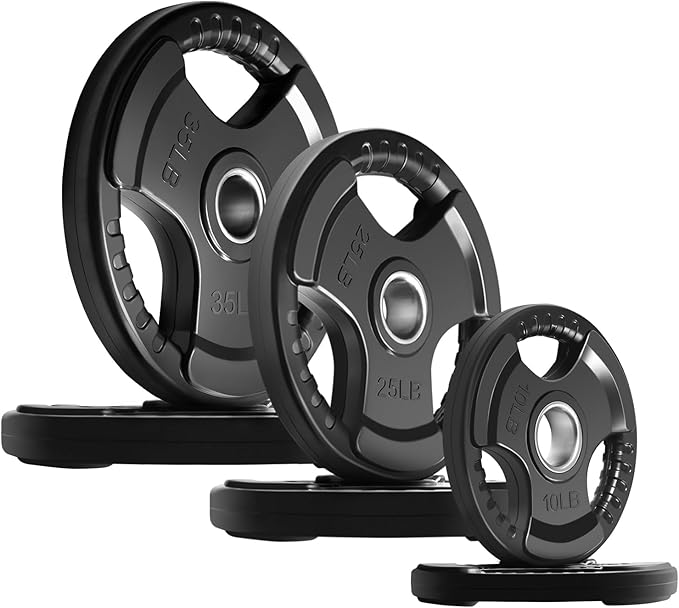 RitFit Weight Plates for Barbell, 2-Inch Olympic Rubber Grip Plates for Weightlifting and Strength Training in Home & Gym, Single, Pair and Sets
