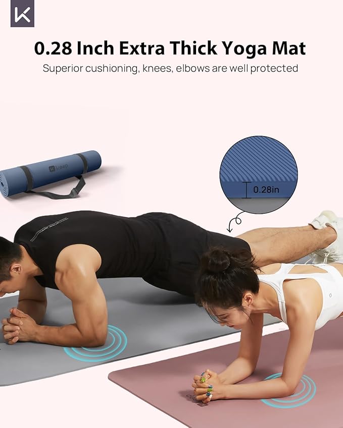 KEEP Yoga Mat - Premium 7mm Thick Exercise Mat, Anti-Tear 32'' Extra Wide Fitness Mat with Strap for Men & Women, Non Slip Pilates Mat for Home Yoga, Pilates, Gym, Stretching, Floor & Fitness Workouts