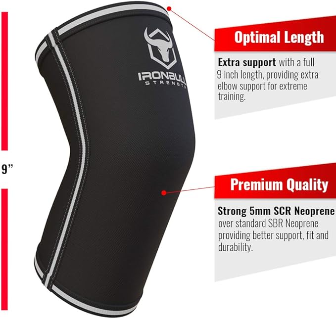 Elbow Sleeves 5mm (1 Pair) - High Performance Elbow Sleeve Support for Weightlifting, Weight Training & Powerlifting - Best Compression Straps - for Men and Women (Medium, Black/Grey)