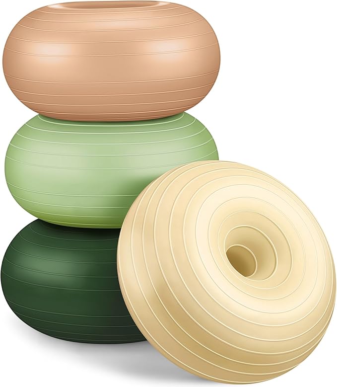 Libima 4 Pcs Flexible Seating for Classroom Inflatable Yoga Ball Chairs with Pump Donut Exercise Ball Chair Cushion Seat for Balance and Stability Training Home Office Gym Workout