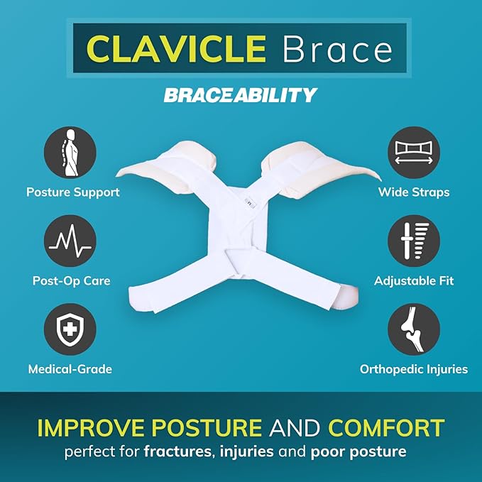 BraceAbility Clavicle Support Brace - Figure 8 Upper Back Brace Posture Corrector for Women and Men, Shoulder Straightener, Kyphosis Relief, Sling for Injuries and Fractures (Small)