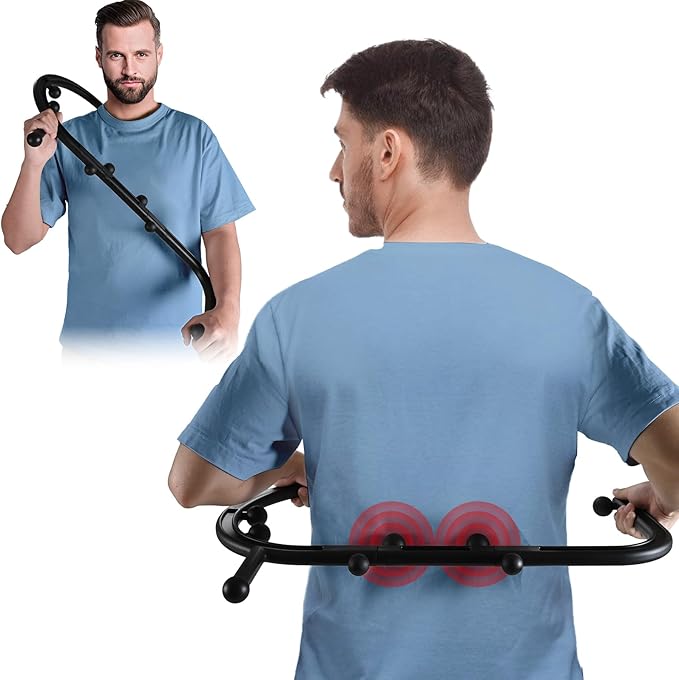 Trigger Point Massage Tool,Two Shapes Handheld Back and Neck Massager for Pain Relief,Muscle Release Tool Manual Massage Hook Back Neck Shoulder Massager Black - Gift for Women & Men