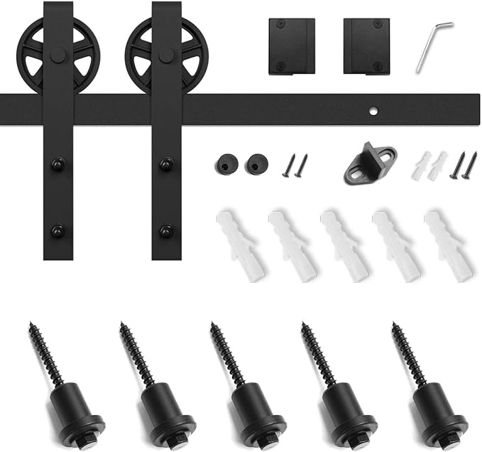 SMARTSTANDARD 6 Feet Heavy Duty Sliding Barn Door Hardware Kit, 4FT - 18FT, Black, Smoothly and Quietly, Simple and Easy to Install, Fit 36" Wide Panel (Industrial Bigwheel Hangers)
