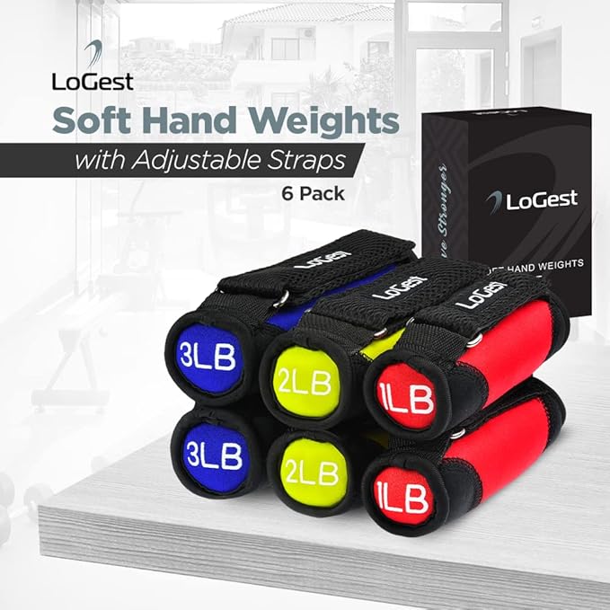 Logest Soft Hand Weights - Adjustable Neoprene Dumbbells (1LB, 2LB, 3LB, 4LB) - Red, Yellow, Blue, Purple - Velcro Straps - Weight Training, Walking, Jogging, Aerobics, Yoga