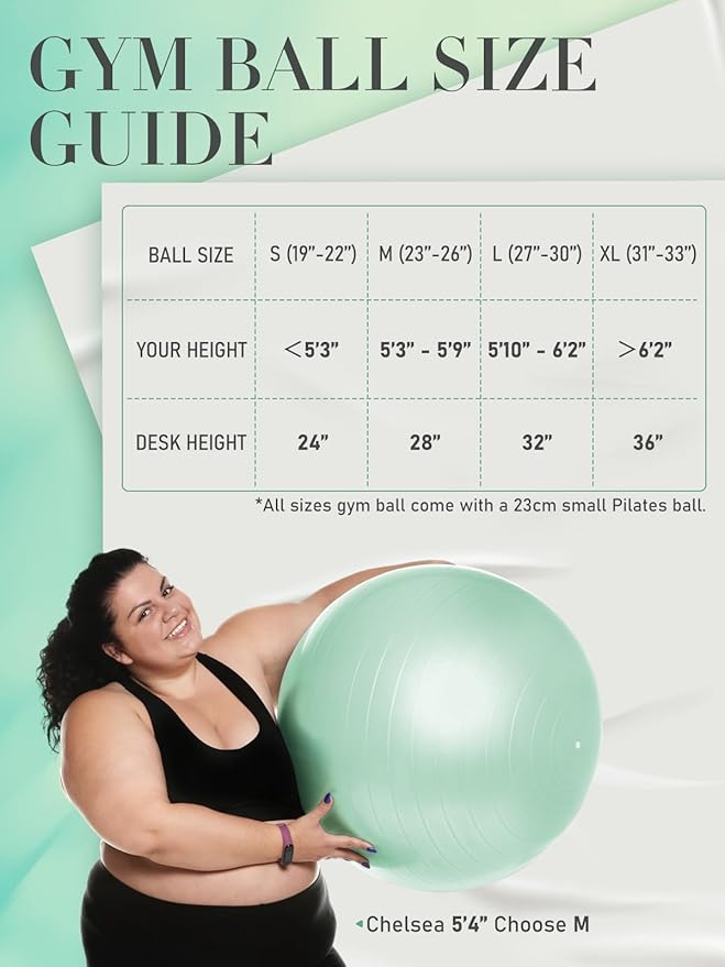 PhysKcal Yoga Ball for Exercise, Pilates Set, 4 Sizes Fitness Ball for Workout, Birthing, Pregnancy, Physical Therapy- Pump Included
