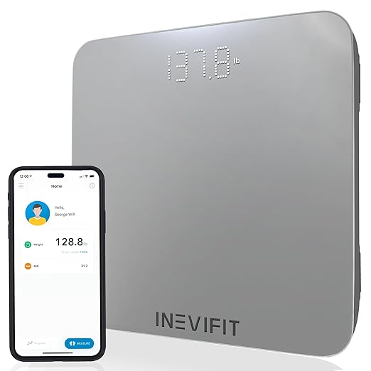 INEVIFIT Smart Bathroom Scale, Highly Accurate Bluetooth Digital Bathroom Body Weight Scale, Precisely Measures Weight & BMI for Unlimited Users