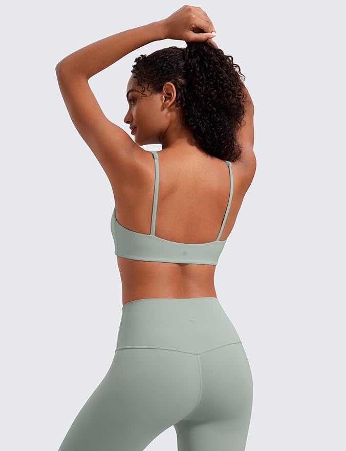 CRZ YOGA Butterluxe Square Neck Spaghetti Strap Sports Bras for Women - Low Coverage Yoga Wireless Padded Cami Crop Top