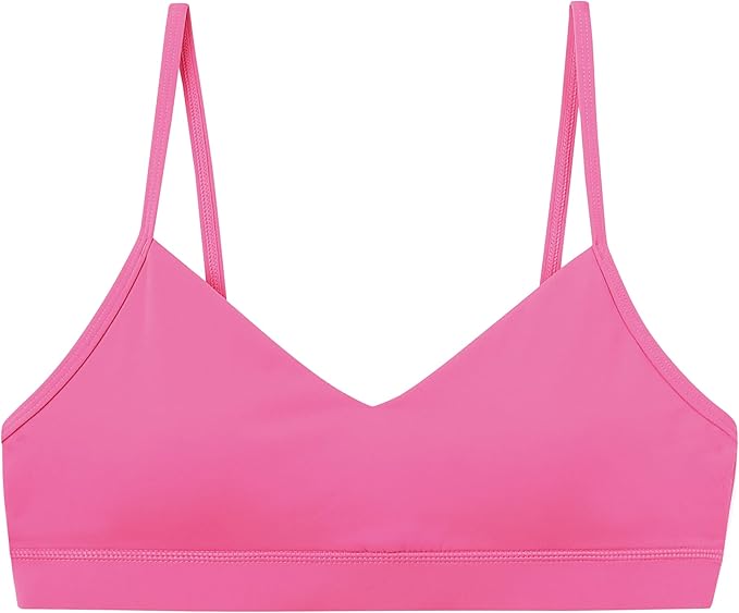 Oalka V Neck Sports Bra for Women Adjustable Padded Thin Straps Wireless Yoga Bras