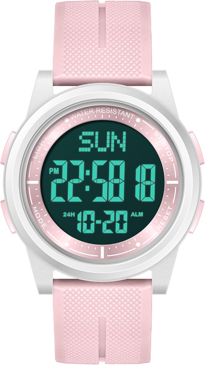 Beeasy Digital Watch for Men Women, 50M Waterproof, Ultra-Thin & Lightweight, 44mm Silicone Sports Watch with Alarm, Stopwatch, Countdown, Ideal for Gym, Running, School, Daily Wear