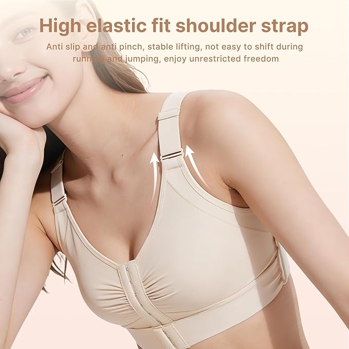 Fit Geno Posture Bra for Women: Wireless Front Closure Posture Corrector Bra with Wide Adjustable Straps