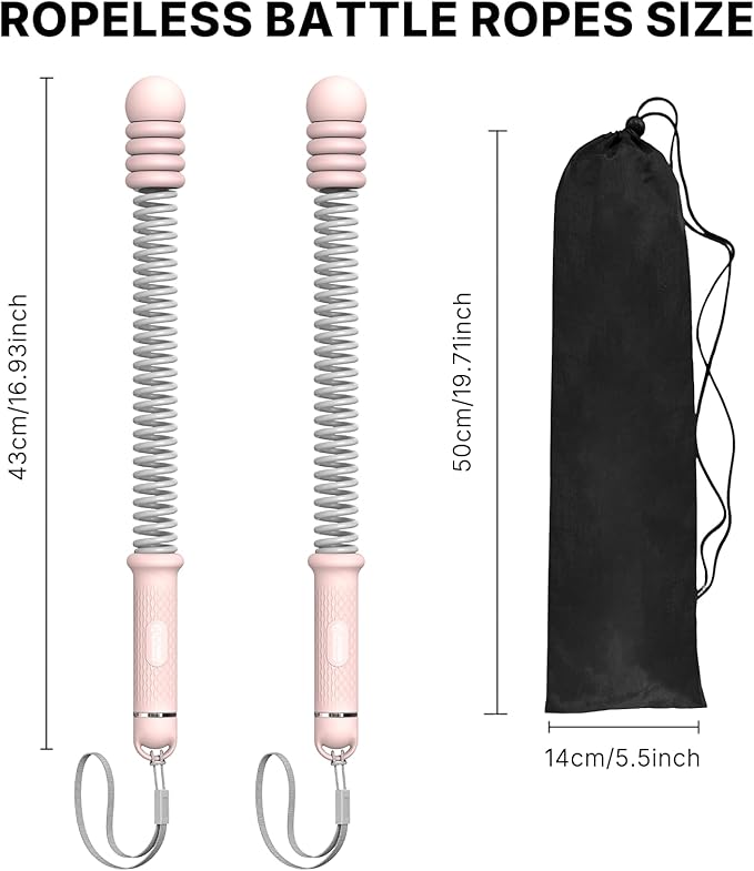POWER GUIDANCE Adjustable Weighted Ropeless Battle Ropes with 4 Resistance Rings, Portable Cordless Battle Rope for Home Gym, Progressive Strength & Low-Impact HIIT Training for Men & Women，Pink