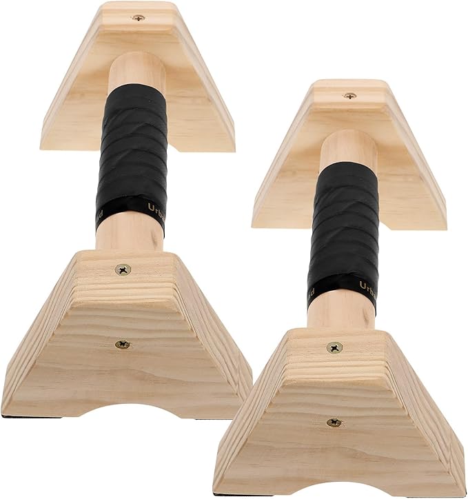 Garneck Wooden Push up Bars Parallettes Beech Wood Anti-slip Pushup Handles Pair 30cm Calisthenic Training Stands for Home Gym Strength Workout Men Women