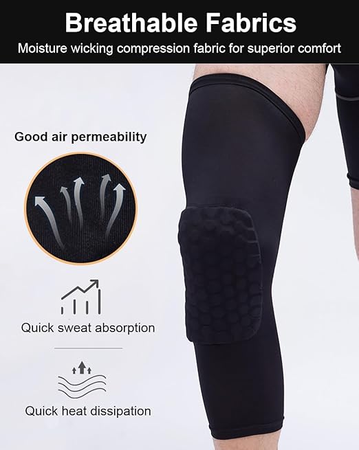 SUJAYU Basketball Knee Pads, 2 Pack Honeycomb Anti Collision Leg Compression Sleeves, Sports Sleeves for Wrestling Football Volleyball Soccer Skating (X-Large, Black)