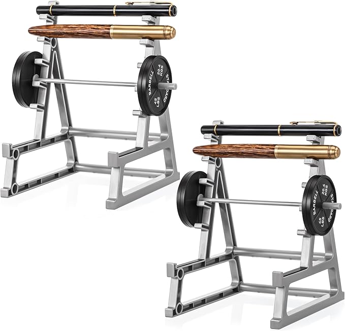 2pcs Squat Rack Pen Holder - Mini Barbell Rack With Weights & Barbells for Office Gym Decorations - Desktop Decor for Fitness Weightlifting Lovers