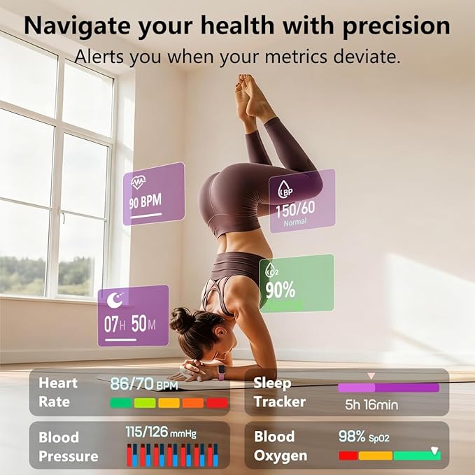 MorePro Health Fitness Tracker with Blood oxy-gen Monitor and 24/7 Heart Rate and Blood Pressure, Sleep Monitor, 120+ Sport Modes Waterproof Fitness Watch for Women Men Android iOS, Orchid Purple