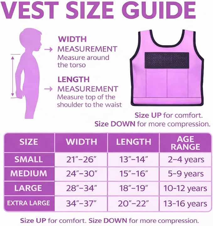 Weighted Sensory Compression Vest for Kids – Adjustable Calming Vest with Removable Weights – Purple