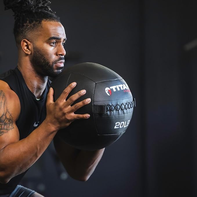 Titan Fitness 20 LB Composite Wall Ball, Soft Shell Poly-Composite Laminate Cross Texture Non-Slip Grip, Tight Stitching, Medicine Ball for Core, Full-Body, Functional Workouts, Exercise Ball