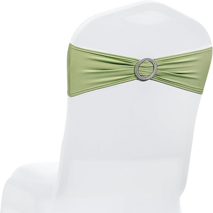 MDS Pack of 10 Spandex Chair Sashes Bow Premium Stretch Chair Cover Band with Buckle Slider Universal fits Elastic Dining Chair Ties for Wedding Party Banquet Events Decoration - Sage Green