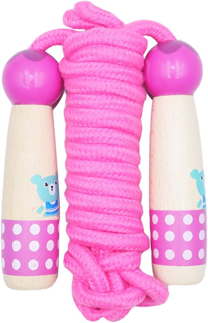 Jump Rope for Kids Adjustable Length Cotton Rope with Wooden Handle for Boys and Girls Sport Fitness Exercise