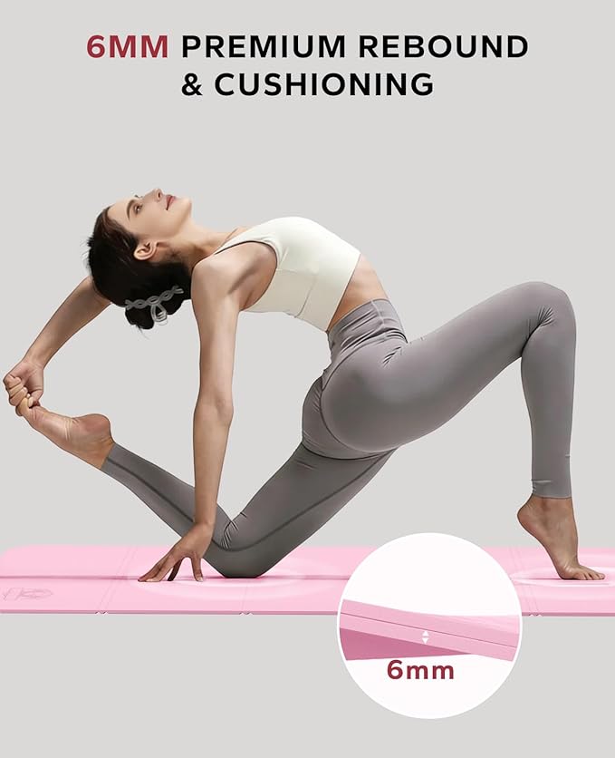 HAPBEAR Foldable Yoga Mat - 72"x24"x0.24" (6mm), Non-Slip TPE Exercise Mat for Home Workout, Yoga, Pilates,Stretching, & Travel, Durable & Eco-Friendly, Includes Carry Bag