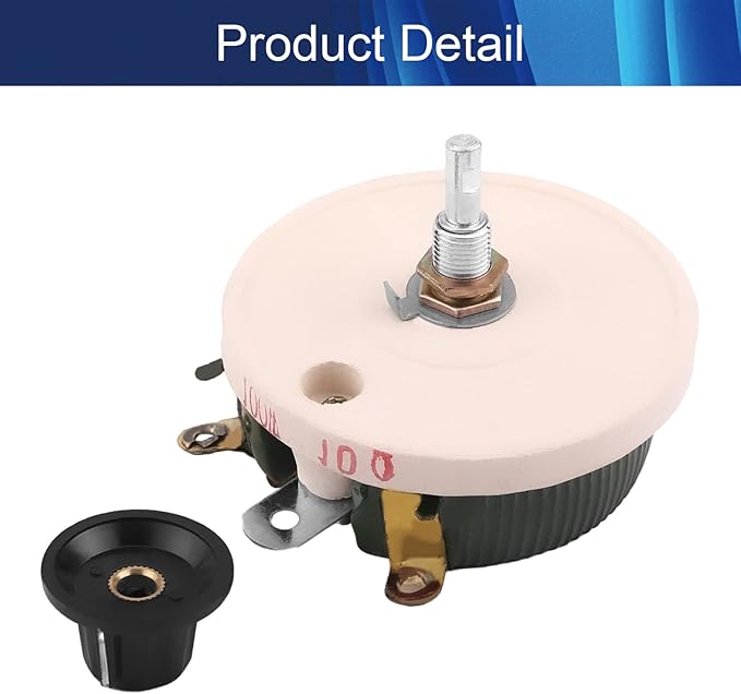 Jutagoss 100W 10 Ohm Rheostat, Wirewound Ceramic Potentiometer, Round Variable Sliding Resistor with Black Knob, Adjustable Resistor 1Pc