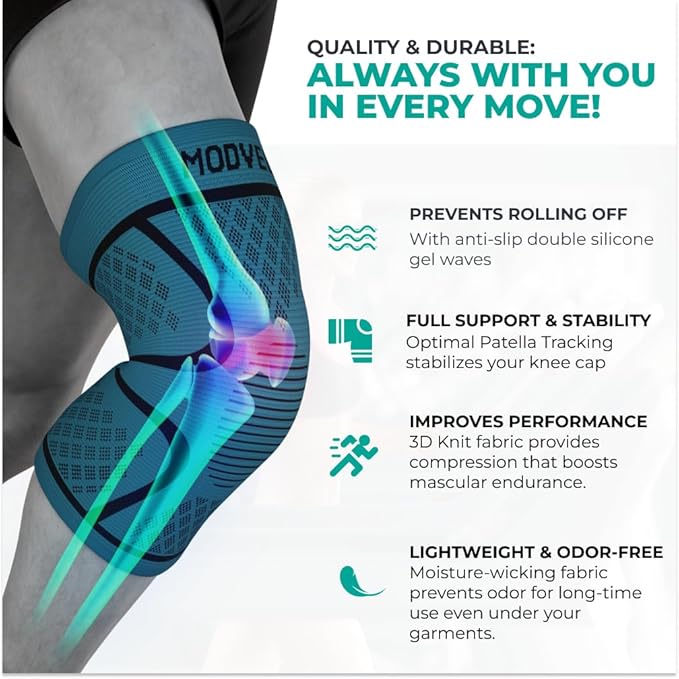 Modvel Knee Braces for Women & Men – 2 Pack Brace Set, Compression Sleeves for Meniscus Tear, ACL & Arthritis Pain Relief, Joint Support and Stability – Army/Green M