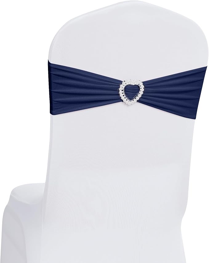 Howhic Pack of 30 Spandex Chair Sashes Bows Stretch Chair Cover Band with Buckle Slider Universal Elastic Chair Ties for Wedding Banquet Party Event Decoration (Navy)