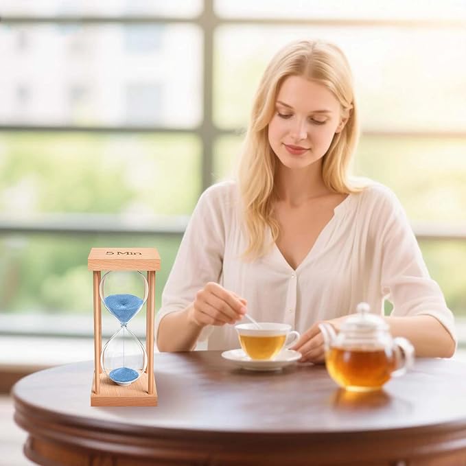 15 Minute Sand Timer, 15 Min Wood Small Hourglass Timer, Blue Sand Clock, Wooden Hour Glass for Classroom, Sandglass, Reloj De Arena Decorativo, Home, Office, Game, Gift