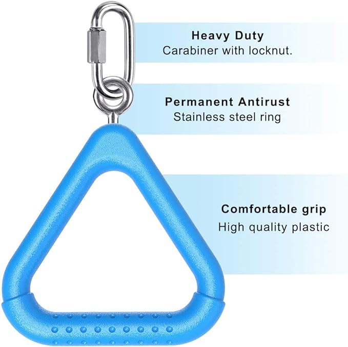 Dolibest 2Pcs Trapeze Swing Bar Rings with Carabiners, Swingset Accessories Outdoor for Ninja Swing Set Accessories Monkey Ring,Obstacle Ring Toys Set for Kids Blue