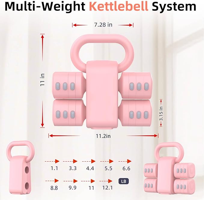 2-in-1 Adjustable Dumbbell Set, Upgraded 4 Levels Hand Weights for Women Men, Each 2.2/3.3/4.4/5.5lb, Convertible Weights Dumbbells and Kettlebell Set for Home Gym Exercise & Fitness