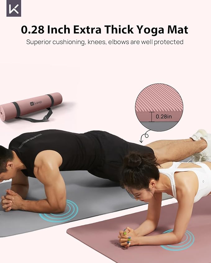 KEEP Yoga Mat - Premium 7mm Thick Exercise Mat, Anti-Tear 32'' Extra Wide Fitness Mat with Strap for Men & Women, Non Slip Pilates Mat for Home Yoga, Pilates, Gym, Stretching, Floor & Fitness Workouts