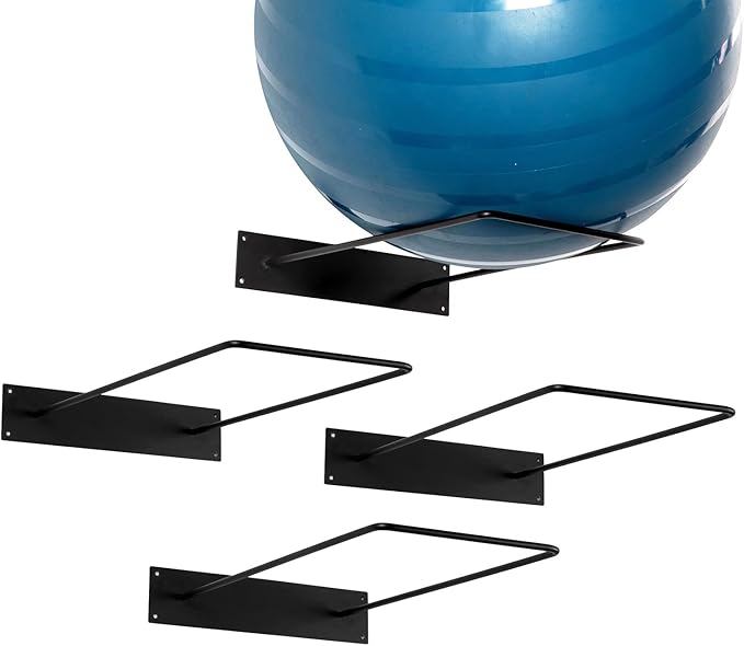 MyGift Yoga Ball Storage Wall Mount, Black Metal Pipe Racks for Exercise Ball Holder, Ball Storage for Home Gym or Studio