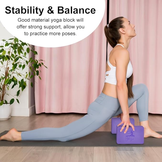 RETON Yoga Blocks Set, High - Density Yoga Block with 2 Strap, Lightweight Foam Brick Yoga Pilates Blocks, Anti-Slip Yoga Brick with Embossed Design for Posture Adjustment and Movement Assistance