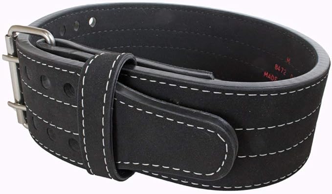 Grizzly Fitness Double Prong Pro Power Lifting Weight Belt | Used by Pros | Durable Thick 13mm Leather w/Double Stitching & Double Prong Buckle | 4" Wide and Adjustable for Comfort