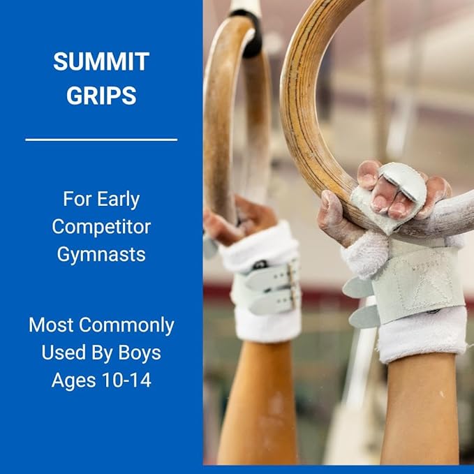 Gibson Athletic Summit Ring Gymnastic Grips for Boys, Durable Leather Grip for Secure Grip, Hand Grips for Early Competitor Gymnasts, Gymnastics Grips for Boys - Made In USA