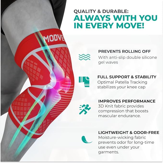 Modvel Knee Braces for Pain Women & Men - 2 Pack Knee Brace for Knee Pain Set, Knee Brace Compression Sleeve, Support for Pain Meniscus Tear, ACL & Arthritis Pain Relief,Orange XL