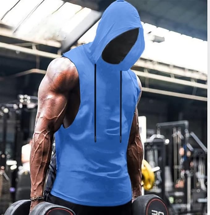 Babioboa Men's Workout Hooded Tank Tops Sports Training Sleeveless Gym Hoodies Bodybuilding Cut Off Muscle Shirts