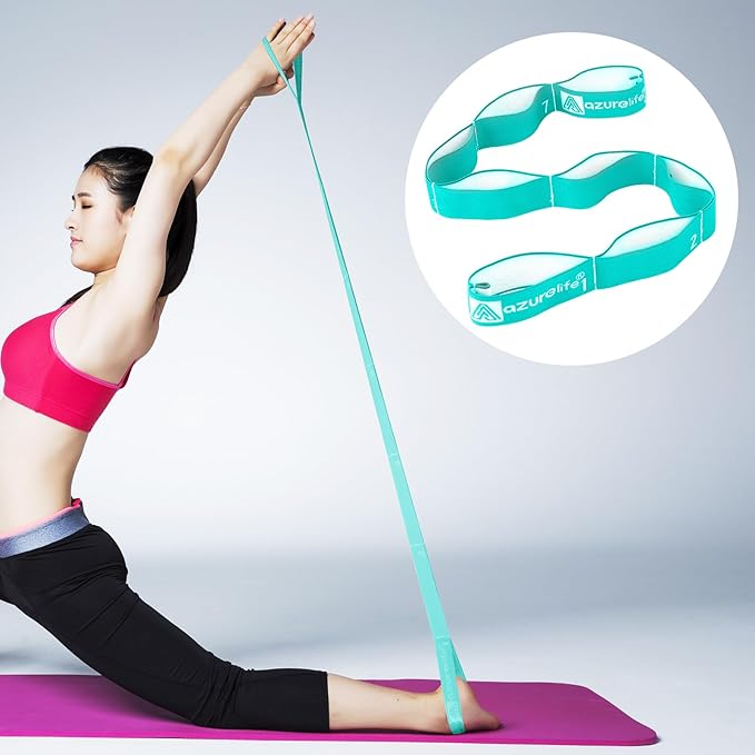 A AZURELIFE Elastic Yoga Stretching Strap, Multi-Loop Stretch Strap for Physical Therapy, Pilates, Yoga, Dance & Gymnastics Exercise and Flexible Pilates Stretch Band