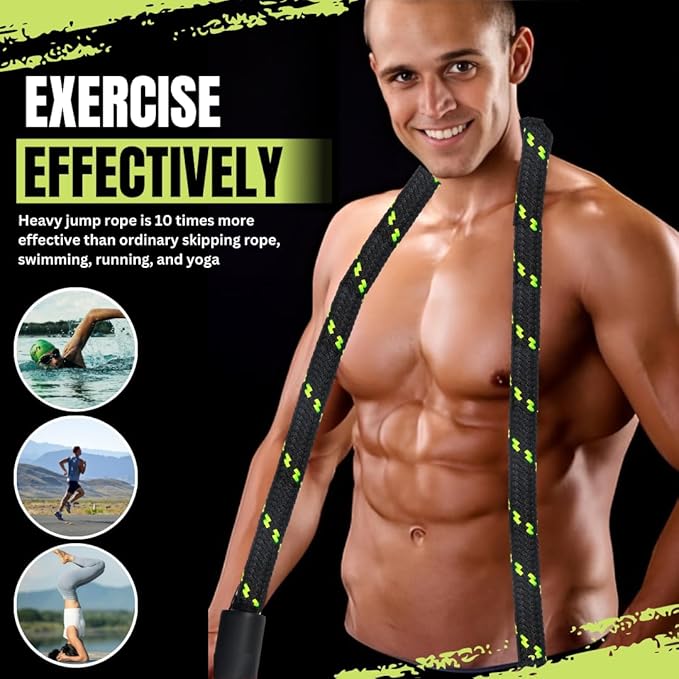 Heavy Jump Rope For Fitness 3LB - New 360 Rotating Handles Weighted Jump Rope - Full Body Workout For Men & Women
