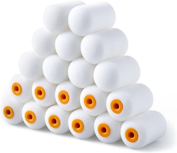 Voomey 20 Pack 2 Inch Foam Paint Roller Covers, Small Foam Paint Rollers for Trim, Edges & Corners, Mini Sponge Rollers for DIY Painting Projects, Fits Standard 2" Mini Roller Frames