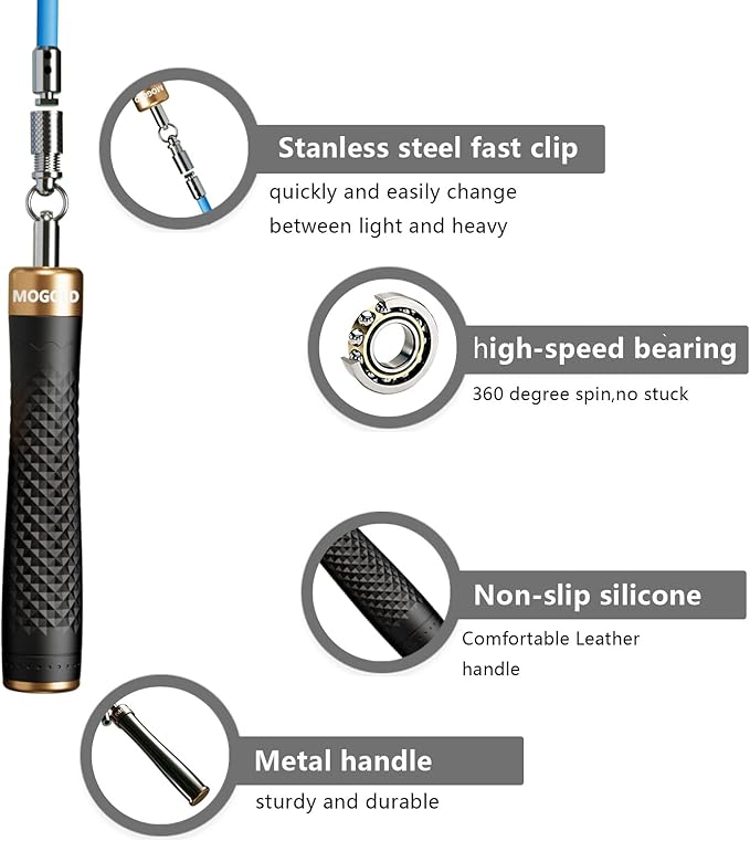1/4 lb 1/2lb Weighted Jump Rope Set, 3 PVC Rope Cords 118in, Anti-Slip Handles with Quick Release, Carrying Case, Black