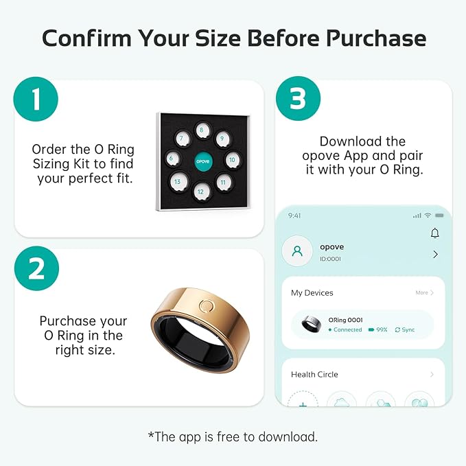 opove O Ring Smart Ring, Fitness Trackers Rings with Sleep/Stress/Heart Rate/Women's Health Monitoring, Comfortable Wearing, Up to 7 Days Using, Fitness Ring for Android & iOS, Rose Gold-Size12