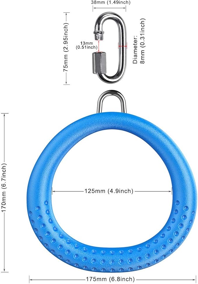 Dolibest 2 Pack of Ninja Gymnastic Rings,Monkey Ring Outdoor Backyard Ninja Accessories Set,Swing Bar Rings Obstacle Course for Training Equipment for Teens,1000LB Capacity