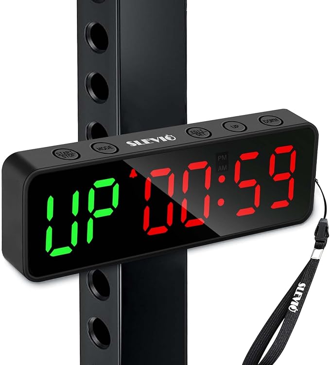 Small Gym Timer Clock Stopwatch Magnetic Workout Interval Timer, Large LED Digital Display, Home Accessories Countdown Clock for Home Gym Garage Schools (Matte Black)