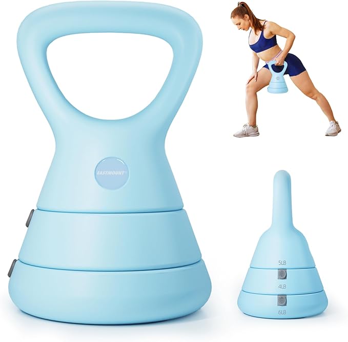 EAST MOUNT 15LB Adjustable Kettlebell Set – 3-in-1 (5/9/15 LB), Compact Adjustable Weights, Wide Triangle Handle and Wrist-Friendly Design for Home Gym, Full-Body Workouts and Strength Training